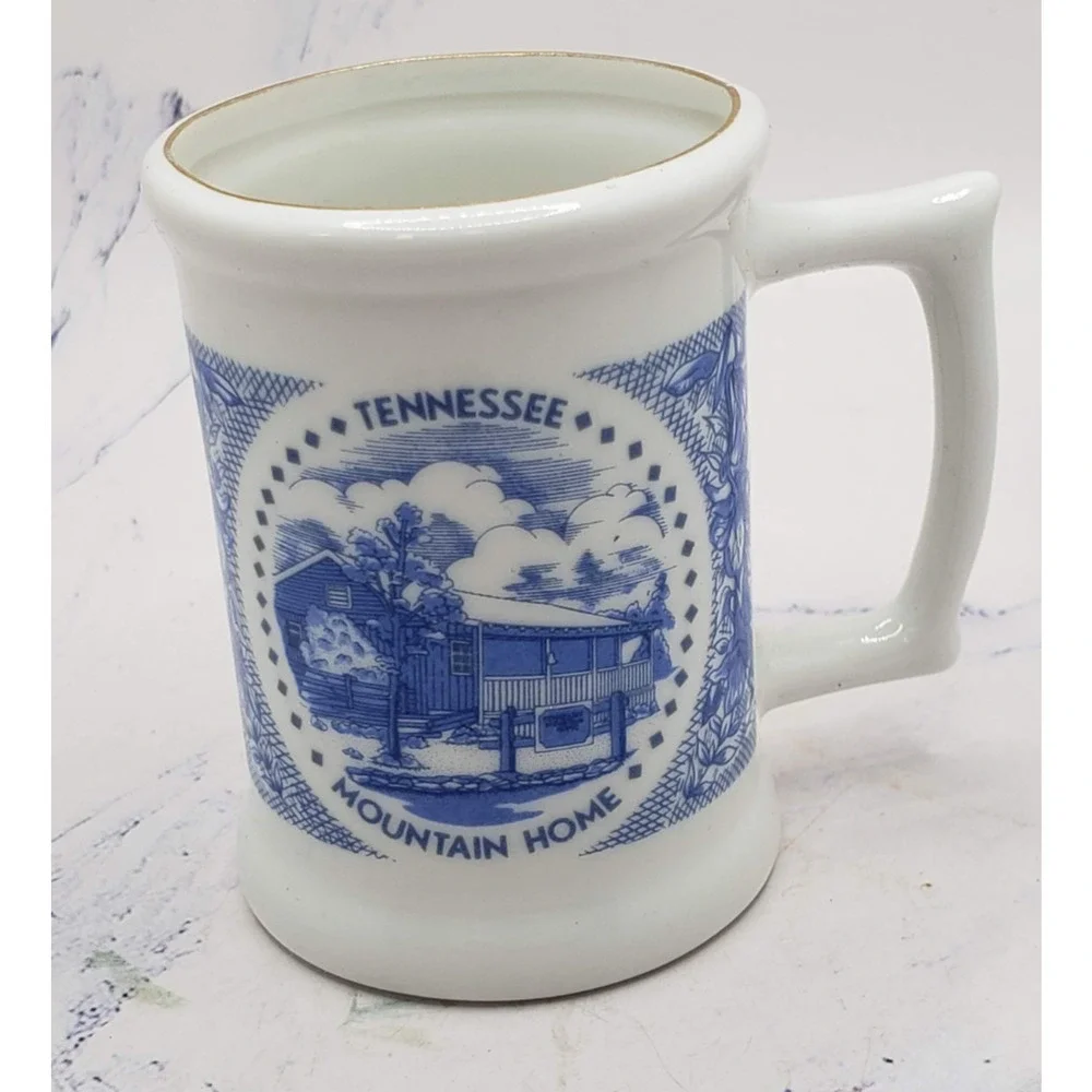Tennessee Old Mountain Home Souvenir White & Blue Mini Mug Toothpick Holder